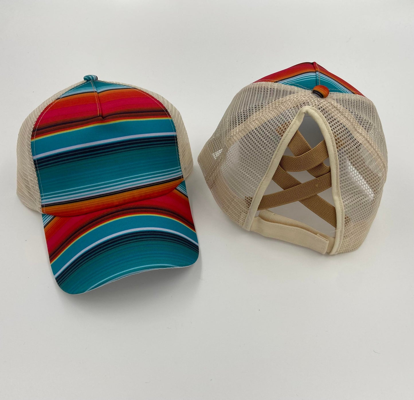 Vintage Striped Trucker Criss Cross Ponytail Hat - Gals and Dogs Boutique Limited