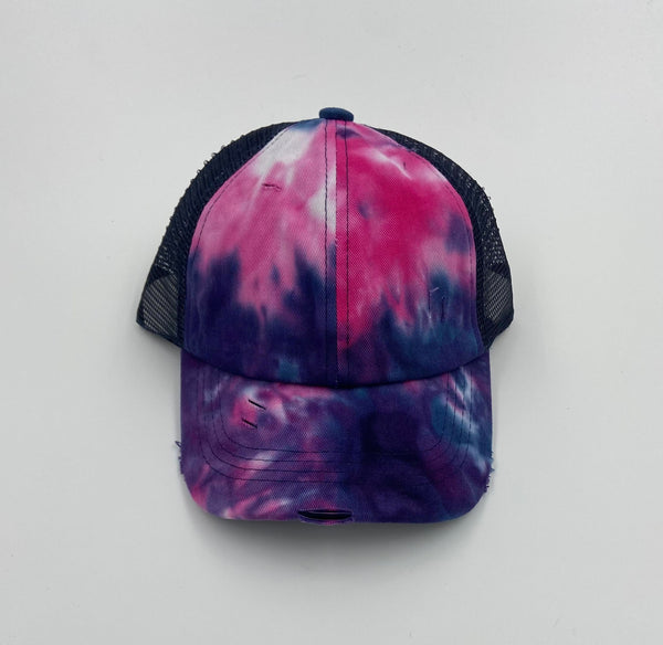 Kids C.C. Tie Dye Criss Cross Ponytail Hat - Gals and Dogs Boutique Limited