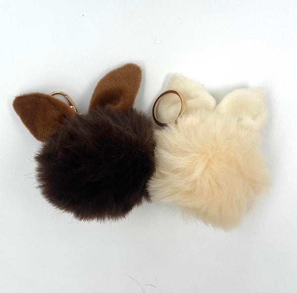 Faux Fur Puff Keyring with Bunny Ears