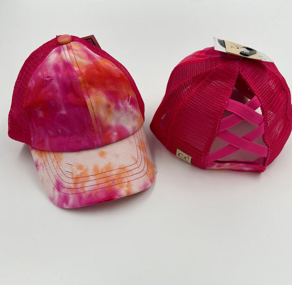 Kids C.C. Tie Dye Criss Cross Ponytail Hat - Gals and Dogs Boutique Limited