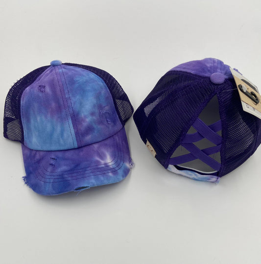 Kids C.C. Tie Dye Criss Cross Ponytail Hat - Gals and Dogs Boutique Limited