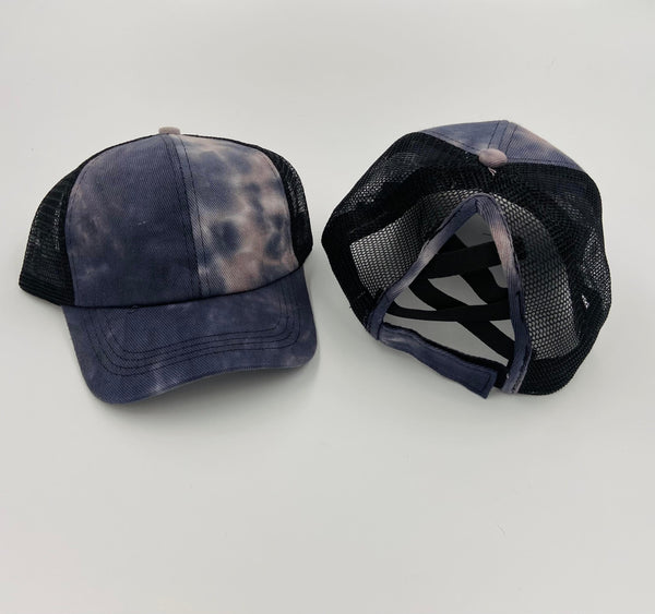 Kids Tie Dye Criss Cross Ponytail Hat - Gals and Dogs Boutique Limited