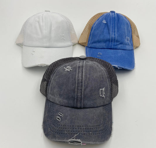 Kids C.C. Distressed Criss Cross Ponytail Hat - Gals and Dogs Boutique Limited