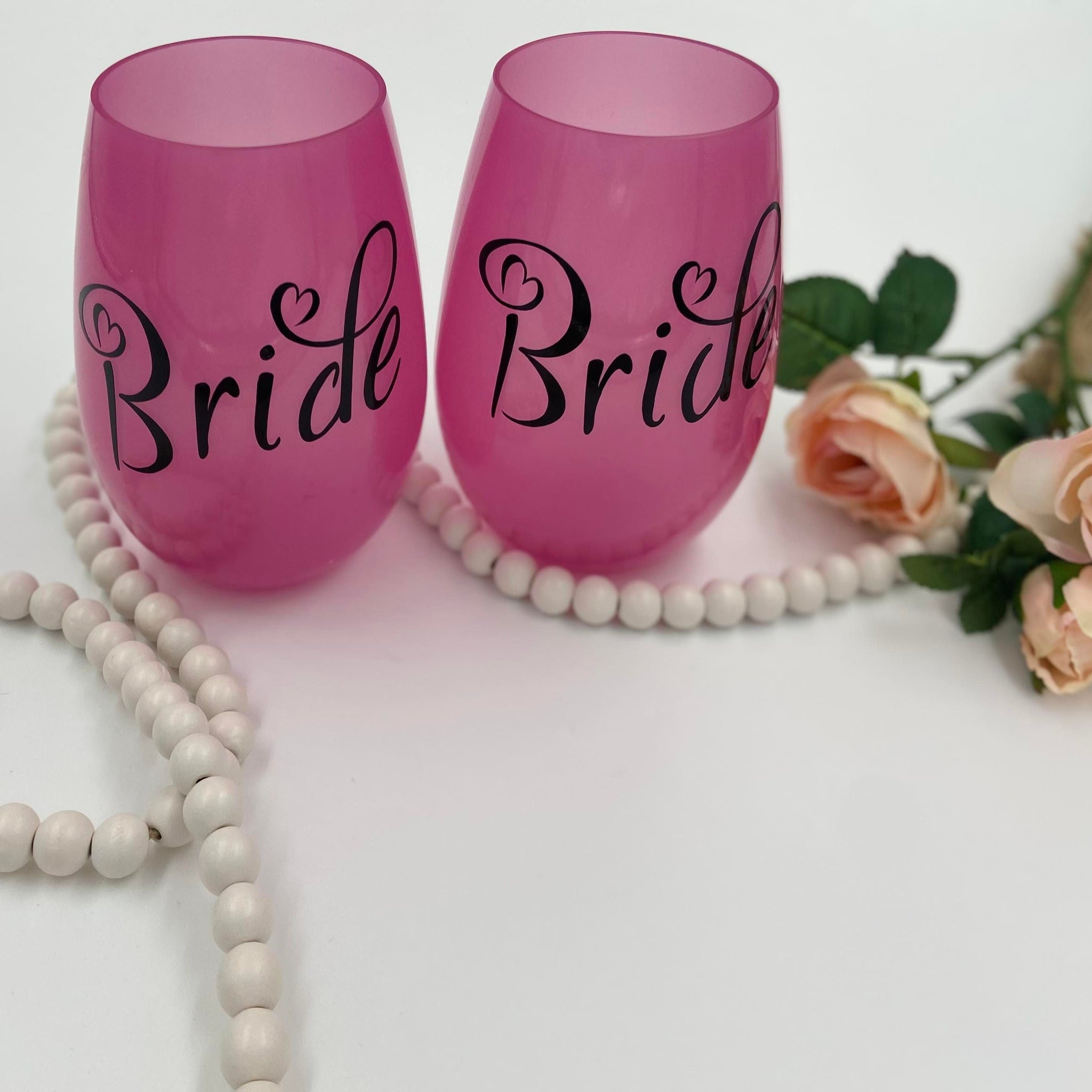 'Bride' Color Changing Stemless Plastic Wine Glass