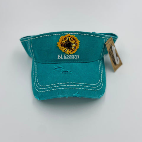 Sunflower 'Blessed' Distressed Visor - Gals and Dogs Boutique Limited