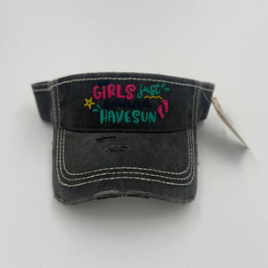 Girls Just Wanna Have Sun Distressed Visor - Gals and Dogs Boutique Limited