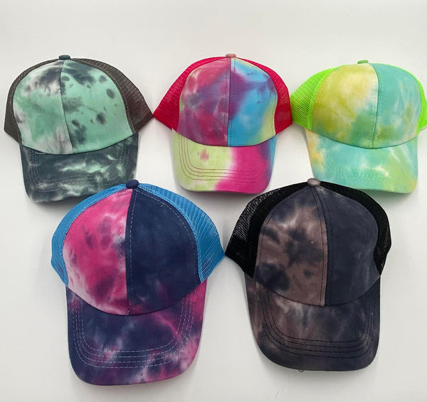 Kids Tie Dye Criss Cross Ponytail Hat