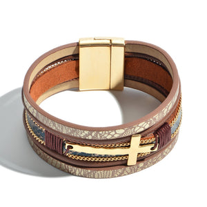 Faux Leather Snakeskin Cross Magnetic Bracelet - Gals and Dogs Boutique Limited