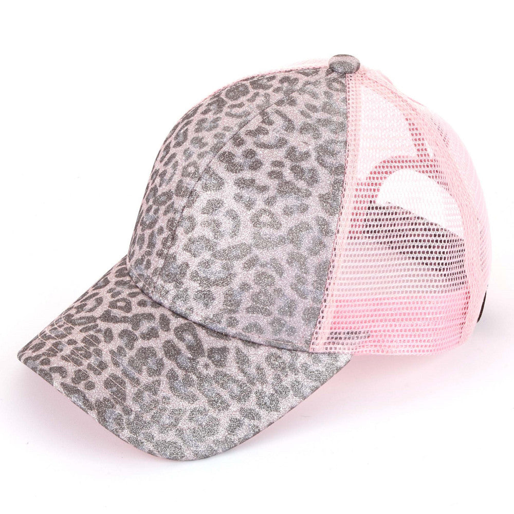 Glittery Leopard Print Trucker Ponytail Cap - Gals and Dogs Boutique Limited