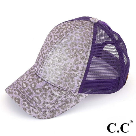Glittery Leopard Print Trucker Ponytail Cap - Gals and Dogs Boutique Limited