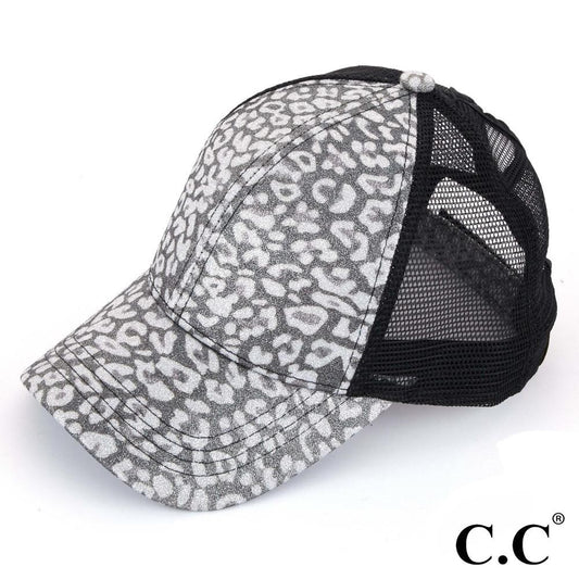 Glittery Leopard Print Trucker Ponytail Cap - Gals and Dogs Boutique Limited