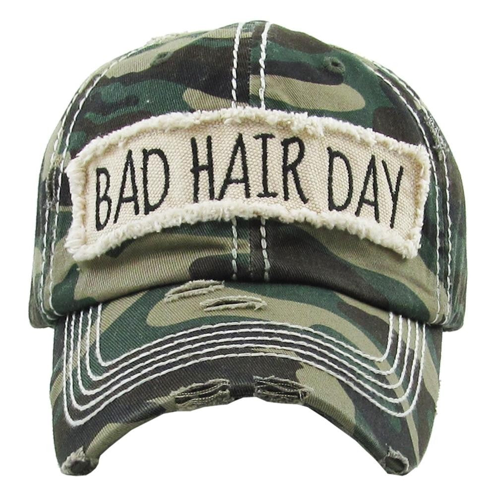 "Bad Hair Day" embroidered, vintage style ball cap with washed-look details - Gals and Dogs Boutique Limited