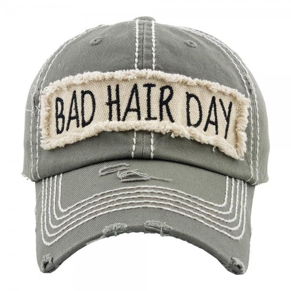 "Bad Hair Day" embroidered, vintage style ball cap with washed-look details - Gals and Dogs Boutique Limited