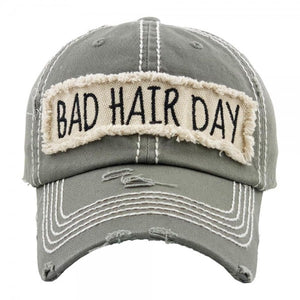 "Bad Hair Day" embroidered, vintage style ball cap with washed-look details - Gals and Dogs Boutique Limited