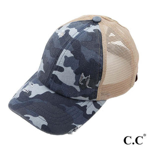 CC Brand Camo Distressed Criss Cross Hat - Gals and Dogs Boutique Limited
