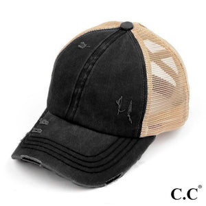 CC Brand Black Beige Distressed Criss Cross Hat - Gals and Dogs Boutique Limited