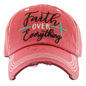 Vintage Distressed "Faith Over Everything" Embroidered Baseball Cap
