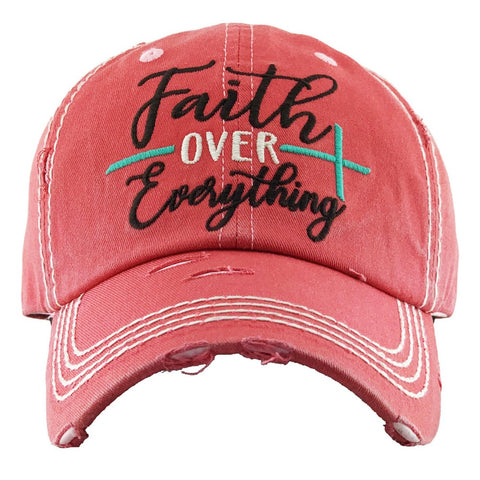 Vintage Distressed "Faith Over Everything" Embroidered Baseball Cap - Gals and Dogs Boutique Limited