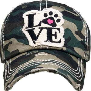 Vintage Distressed Paw Print Love Baseball Cap - Gals and Dogs Boutique Limited