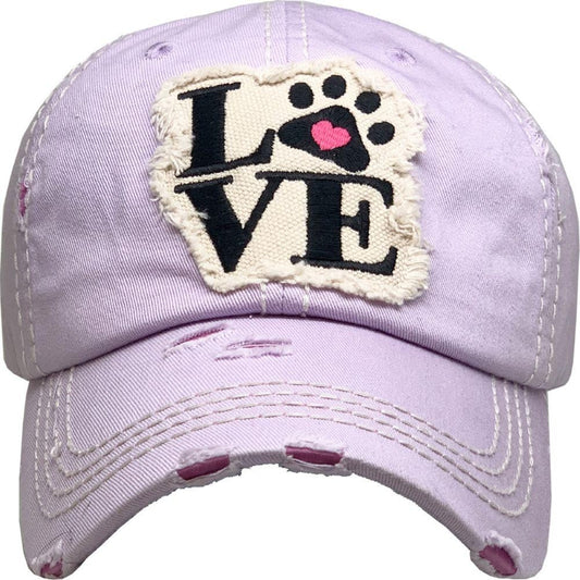 Vintage Distressed Paw Print Love Baseball Cap - Gals and Dogs Boutique Limited