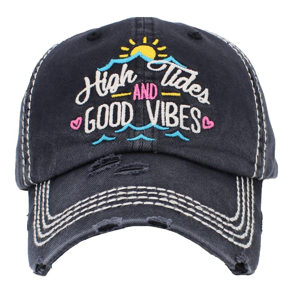Distressed Vintage High Tides and Good Vibes Hat - Gals and Dogs Boutique Limited