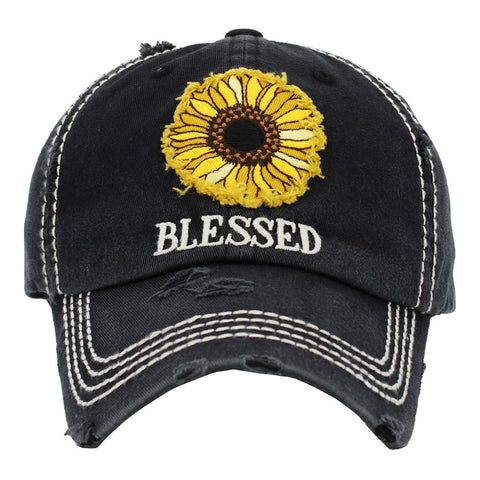 Sunflower "Blessed" Vintage Distressed Baseball Hat - Gals and Dogs Boutique Limited
