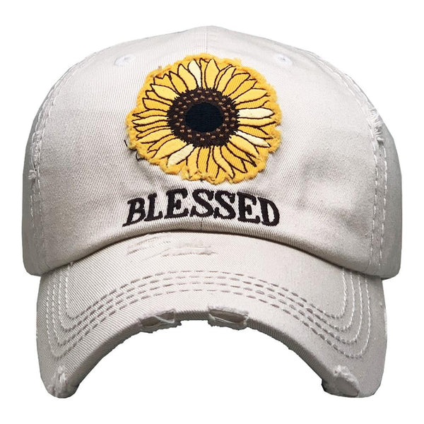 Sunflower "Blessed" Vintage Distressed Baseball Hat - Gals and Dogs Boutique Limited