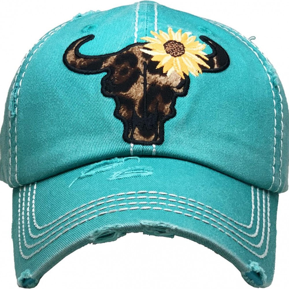 Vintage Distressed Leopard Skull Sunflower Hat - Gals and Dogs Boutique Limited
