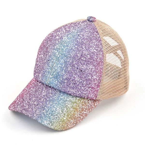 Glitter Criss-Cross PonyTail Cap with Mesh Back - Gals and Dogs Boutique Limited