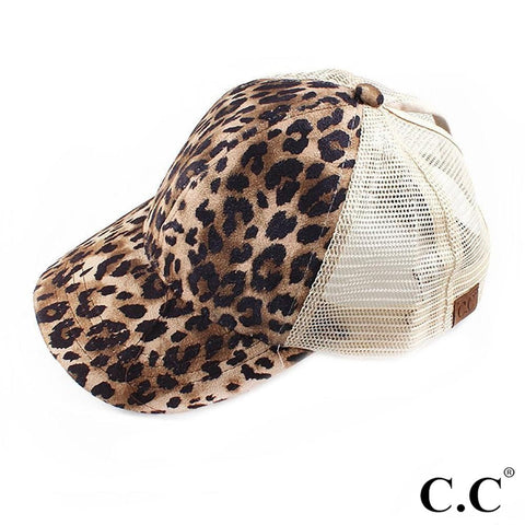 Faux Suede Leopard Print Baseball Cap with Ponytail Hole - Gals and Dogs Boutique Limited