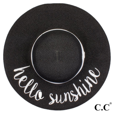 "Hello Sunshine" paper straw wide brim sun hat with ribbon - Gals and Dogs Boutique Limited