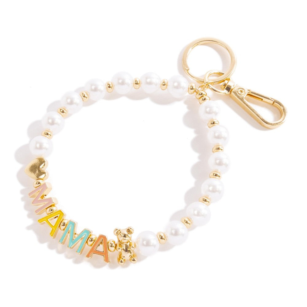 Enamel "Mama" Pearl Beaded Bracelet Keychain - Gals and Dogs Boutique Limited