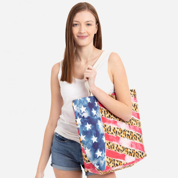 Leopard print American flag beach bag - Gals and Dogs Boutique Limited