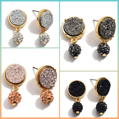 Round Druzy Drop Earrings - Gals and Dogs Boutique Limited