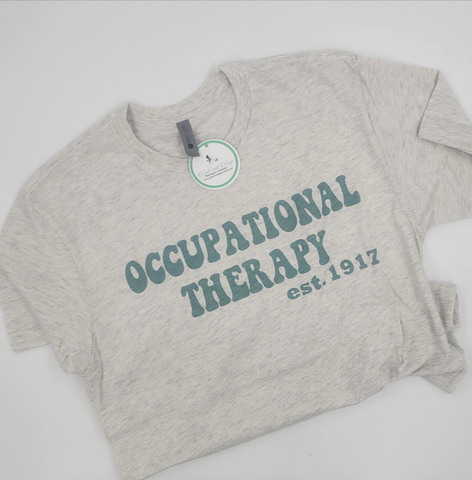 Unisex Oatmeal Tshirt with Teal Occupational Therapy 1917