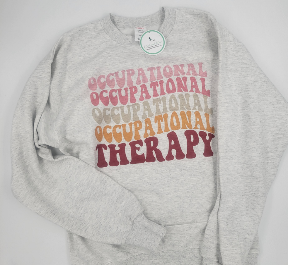 Unisex Ash Gray Crewneck with Groovy Colorful Occupational Therapy - Gals and Dogs Boutique Limited