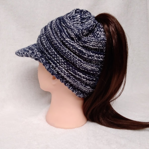 Knit Ponytail Beanie with Front Bill - Gals and Dogs Boutique Limited