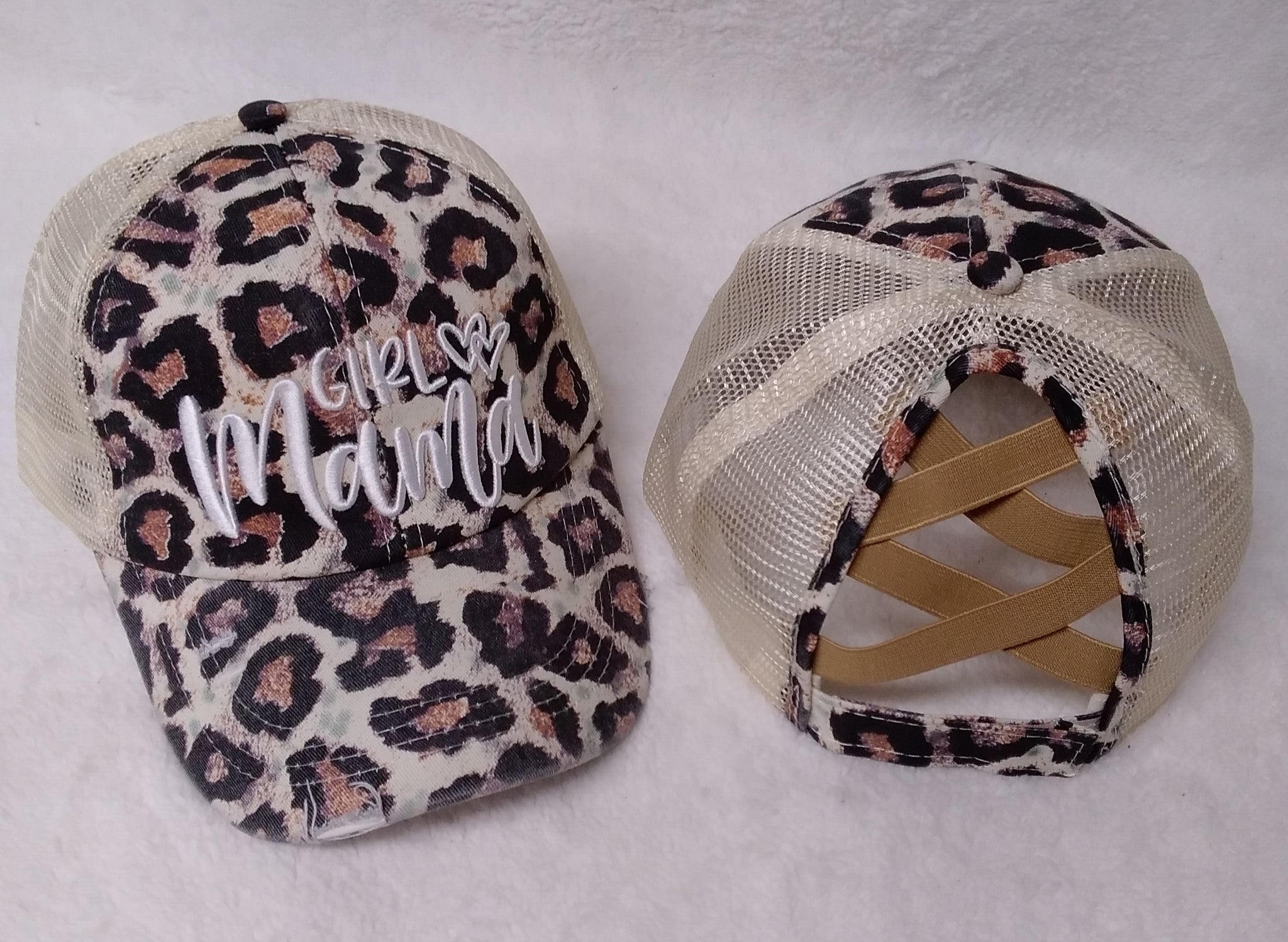 Leopard Print Girl Mama Criss Cross Ponytail Hat 🤍 - Gals and Dogs Boutique Limited