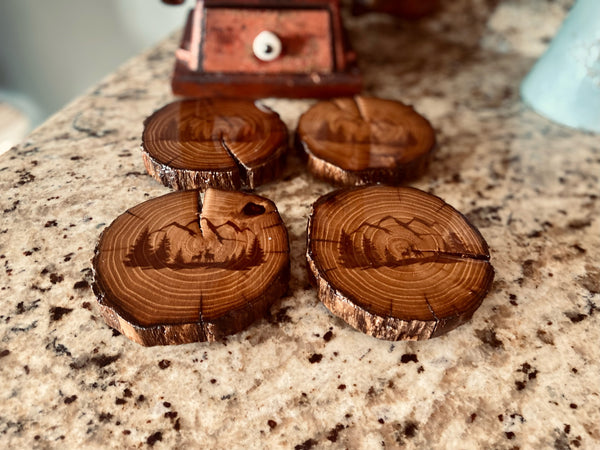 Handcrafted Natural Wood Finish Coaster Set