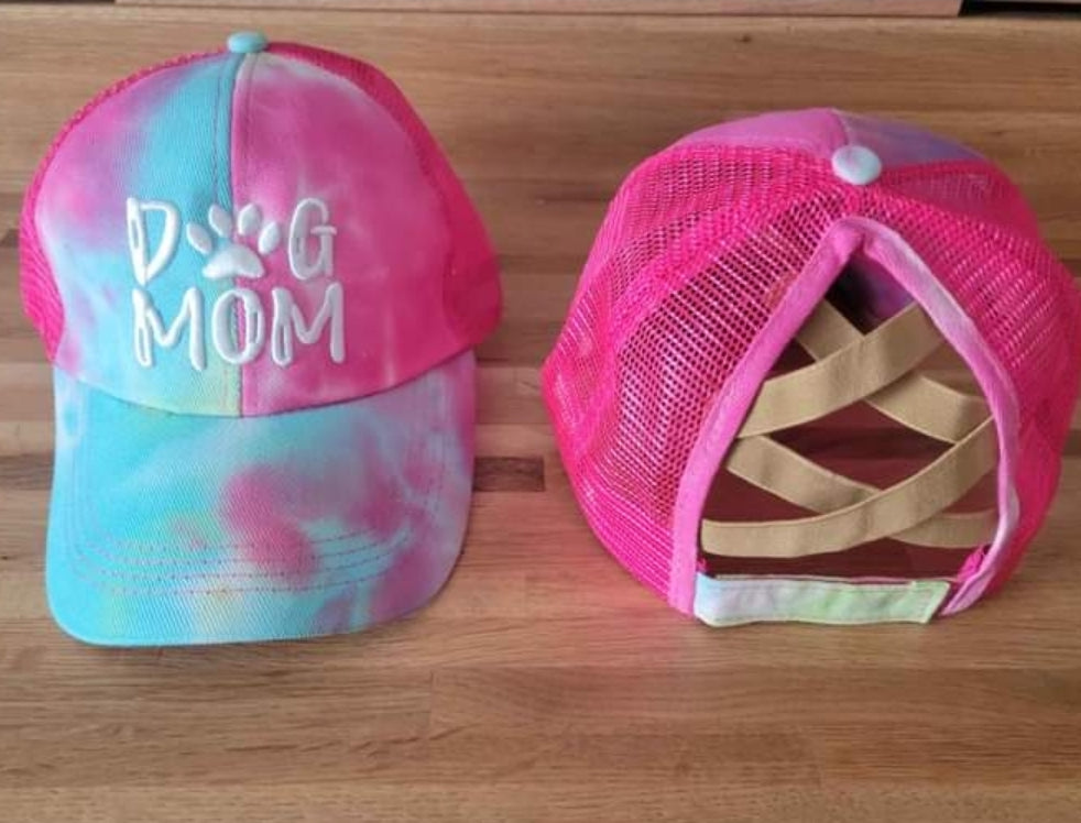 Tie Dyed Dog Mom Criss Cross Ponytail Hat - Gals and Dogs Boutique Limited