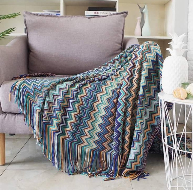 Blue & Orange Chevron Knit Throw Blanket - Gals and Dogs Boutique Limited