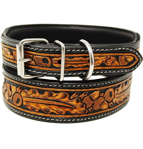 Genuine Leather Hand Tooled Acorns Dog Collar - Gals and Dogs Boutique Limited