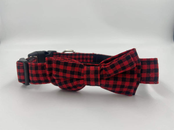 Buffalo Plaid Dog Collar with Bowtie - Gals and Dogs Boutique Limited