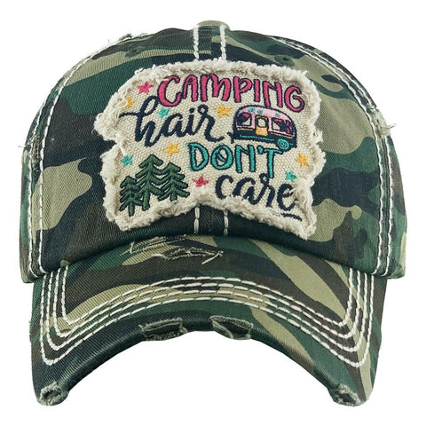 Camping Hair, Don't Care Vintage Distressed Baseball Cap - 4 color options - Gals and Dogs Boutique Limited