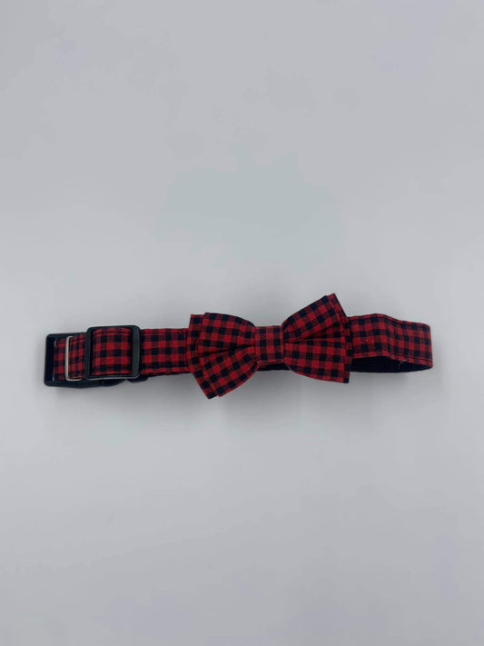 Buffalo Plaid Dog Collar with Bowtie - Gals and Dogs Boutique Limited