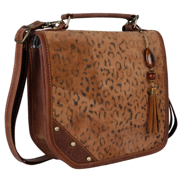 Leopard Print  - Upcycled Genuine Leather Medium Cross Body Bag - Gals and Dogs Boutique Limited
