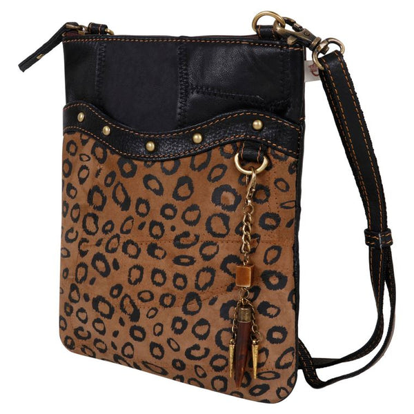 Leopard Print and Black Leather Cross Body Bag- Upcycled Genuine Leather - Gals and Dogs Boutique Limited