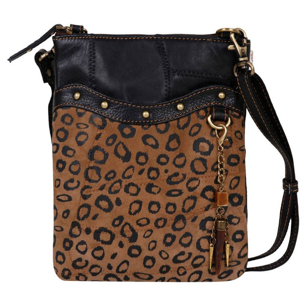 Leopard Print and Black Leather Cross Body Bag- Upcycled Genuine Leather - Gals and Dogs Boutique Limited