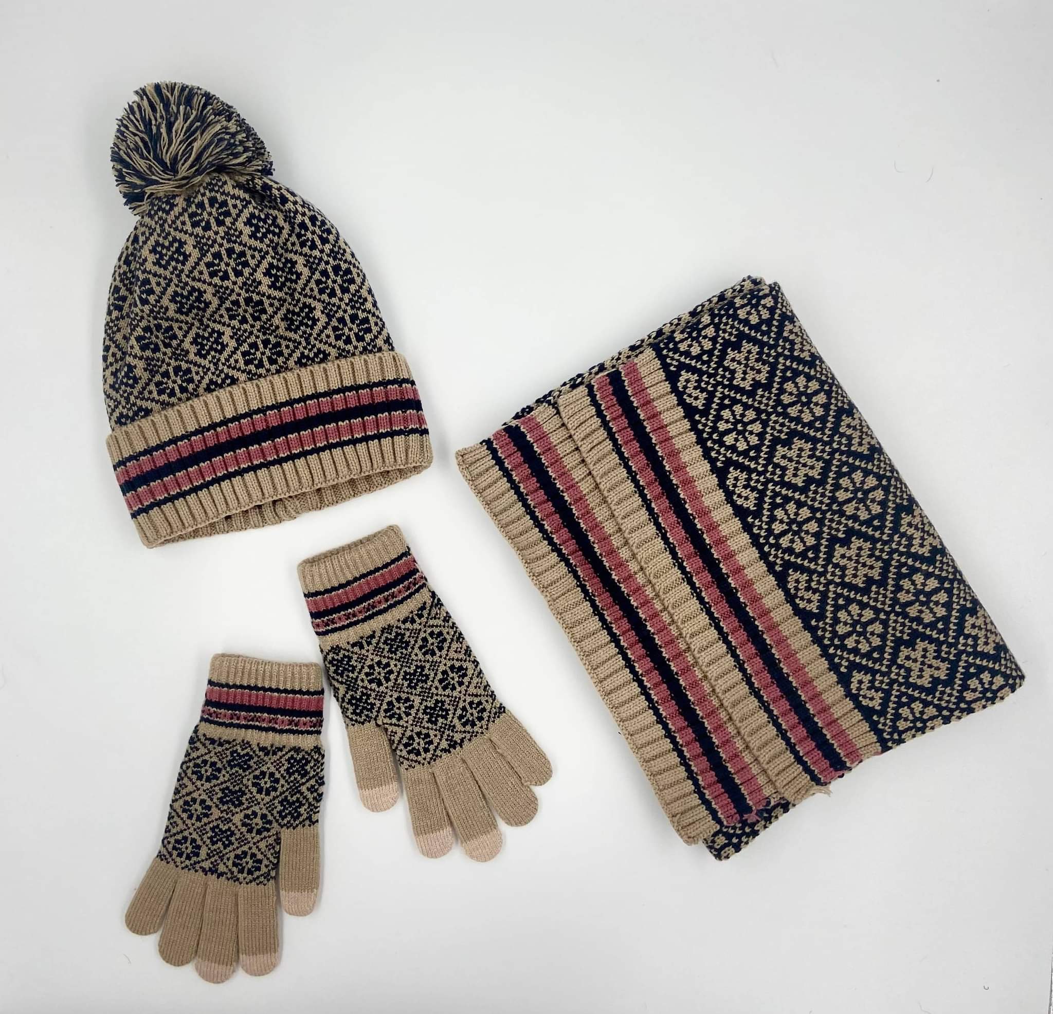 Classic Winter Set with Pom Beanie, Gloves, & Scarf - Gals and Dogs Boutique Limited