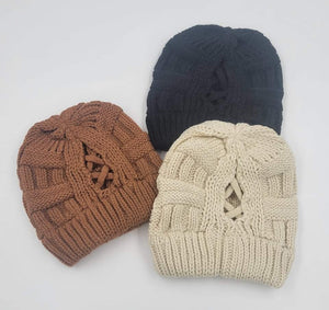 Set of 3 Criss Cross Ponytail Beanies - Gals and Dogs Boutique Limited